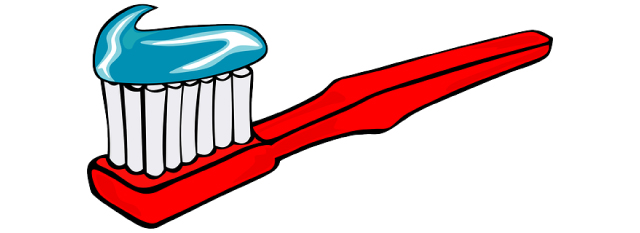 Cartoon illustration of a red tooth brush with toothpaste on the bristles