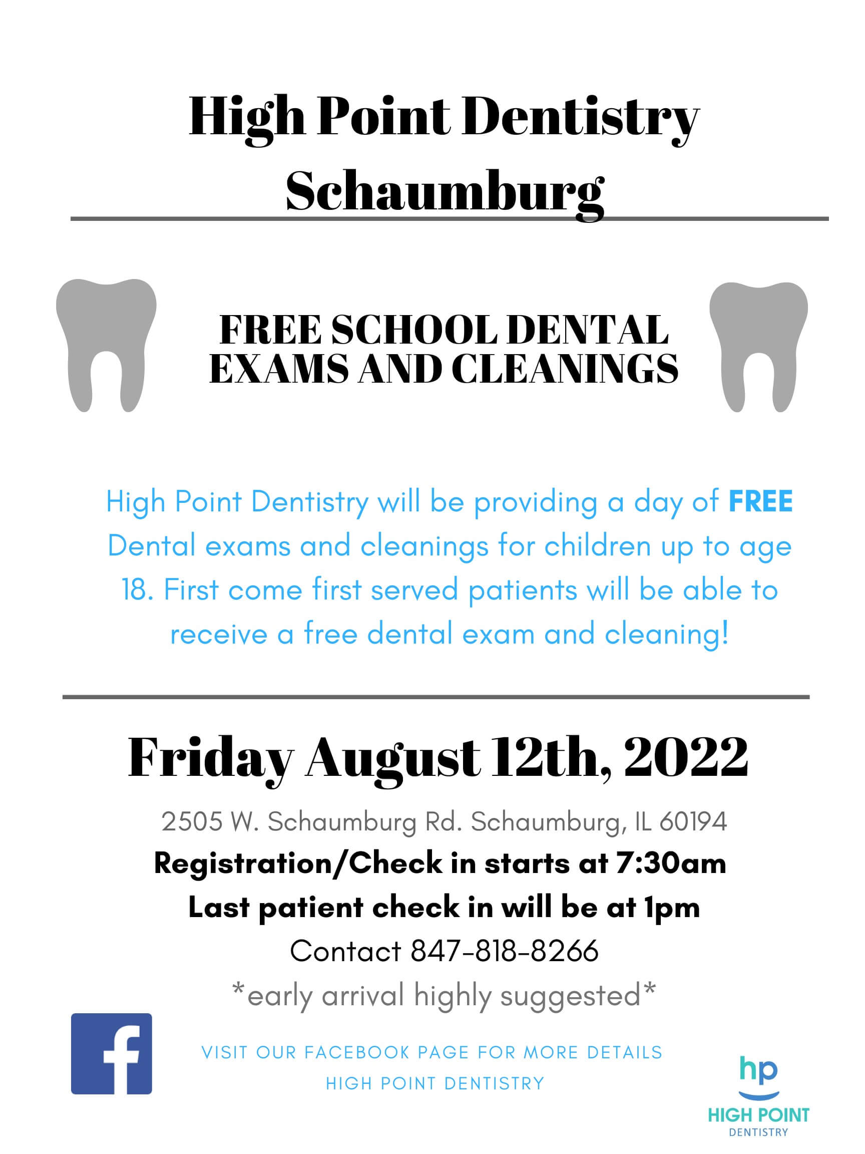 Free School Dental Exams and Cleanings - Friday, August 12th, 2022